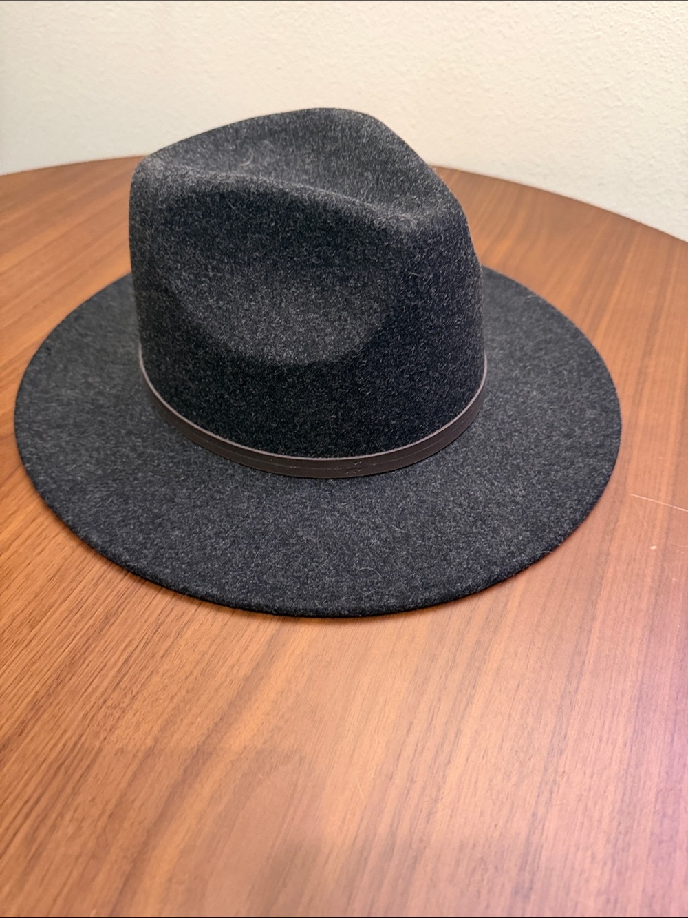 C.C. Boutique Charcoal Felt Wide-Brim Fedora with Leather Tie